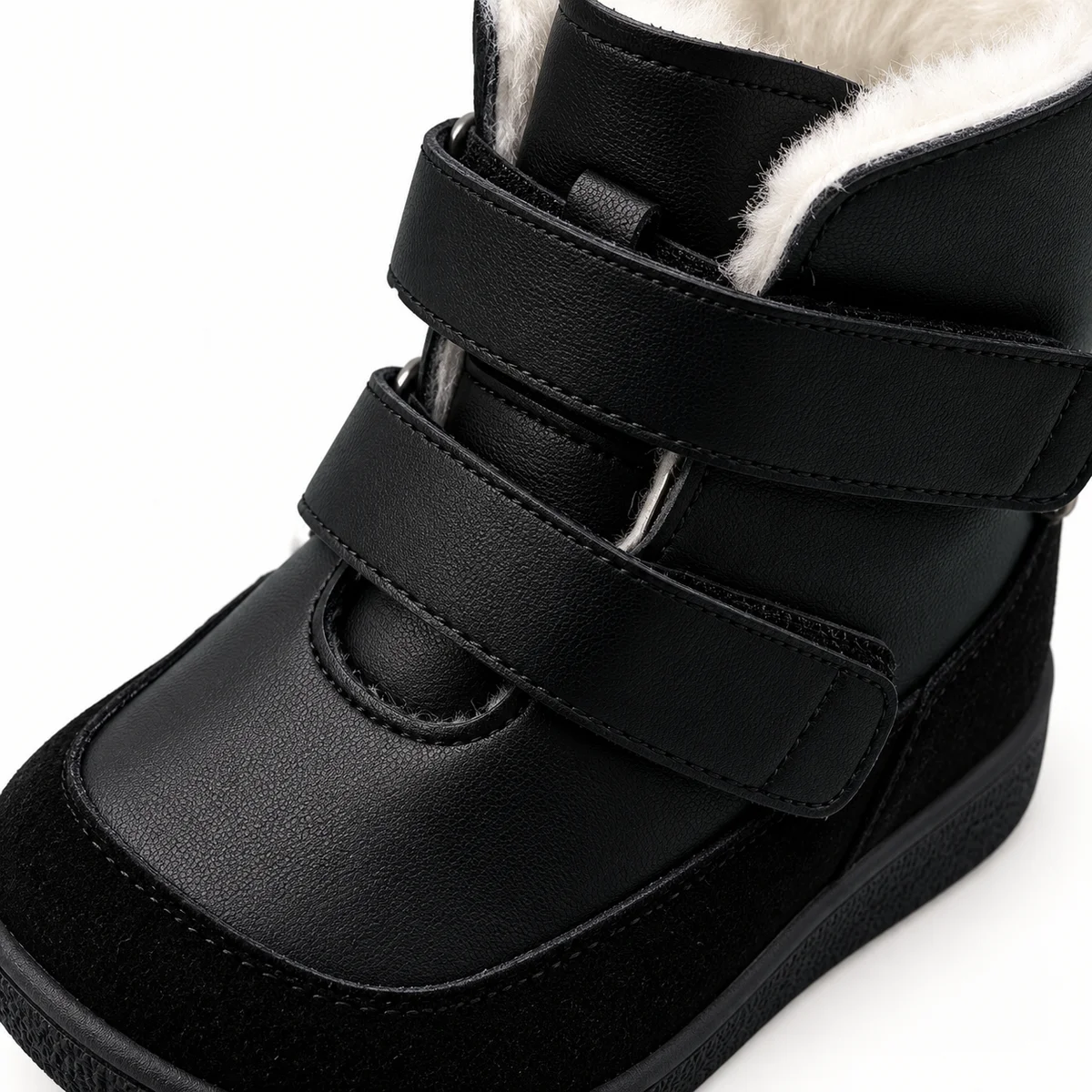 Bottines en suédine noires pour enfant avec deux bandes scratch