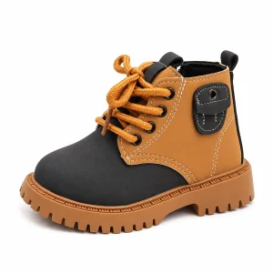 Bottines enfants noires et camel à lacets pour enfants chaudes et stylées
