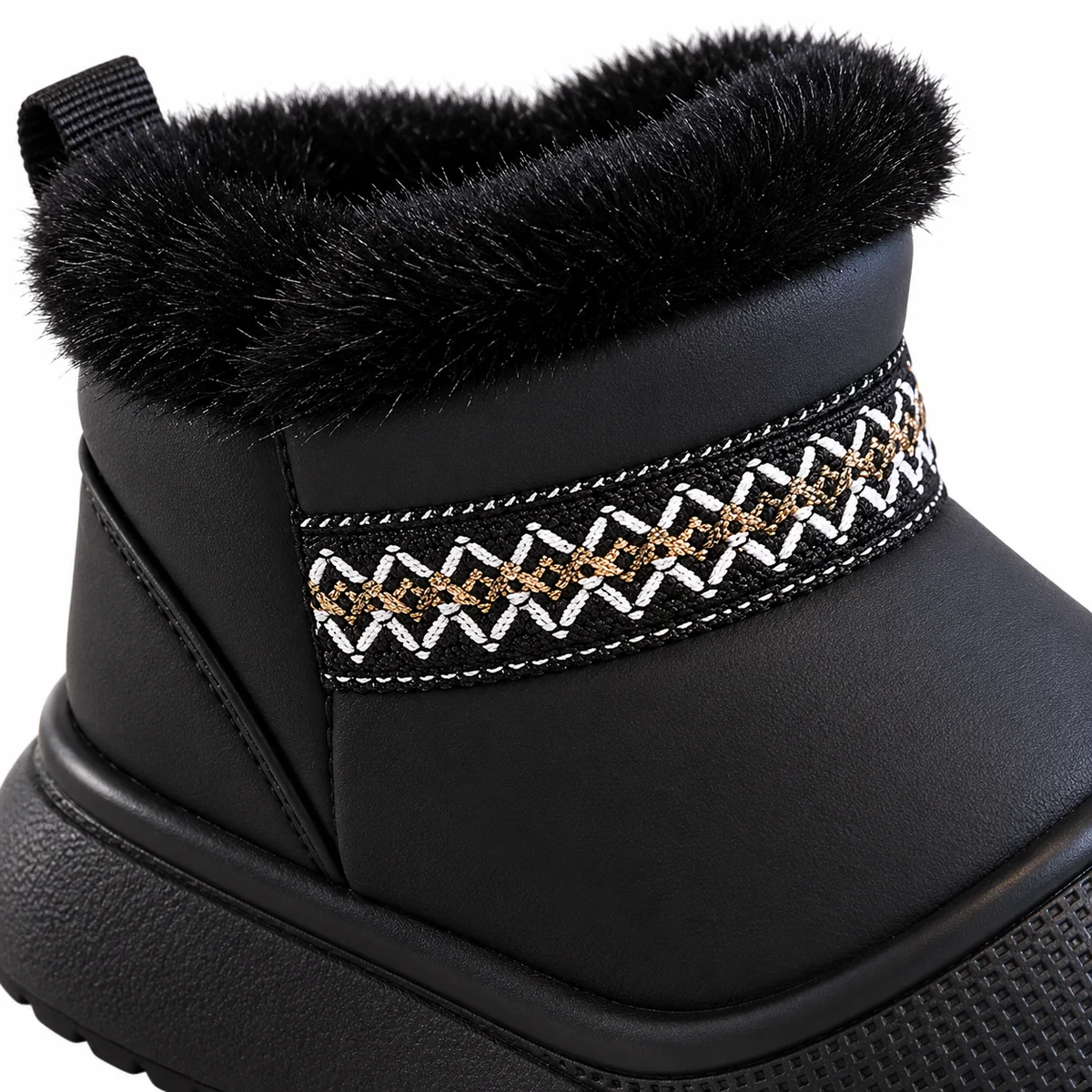 Chaussures d'hiver pour enfants avec bande géométrique et doublure fourrée