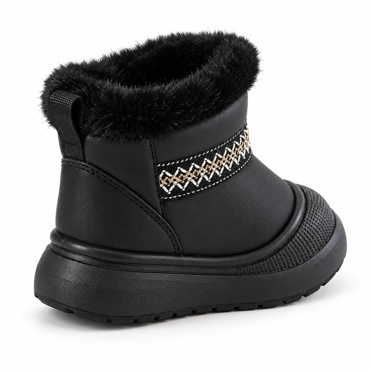 Bottines enfants noires avec design géométrique et isolation chaude