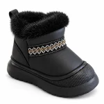 Bottines enfant noires fourrées à bande géométrique adaptées pour l'hiver