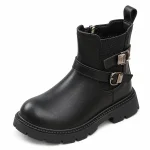 Bottines enfant noires fourrées avec boucles et zip pour l'hiver