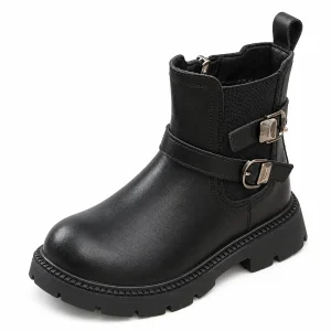 Bottines enfant noires fourrées avec boucles et zip pour l'hiver