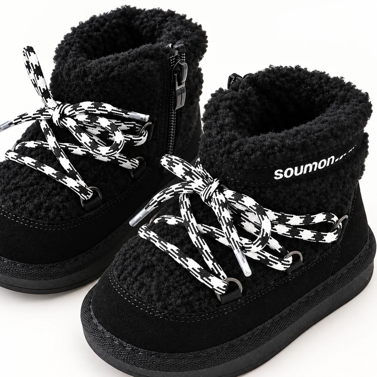Bottines pour enfant noires fourrées à lacets contrastants, mode et confort