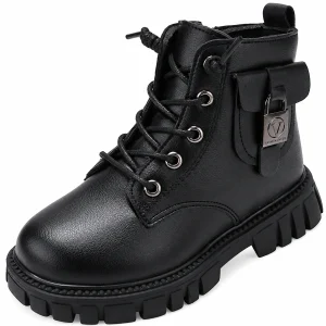 Bottines enfant noires fourrées avec lacets pour hiver