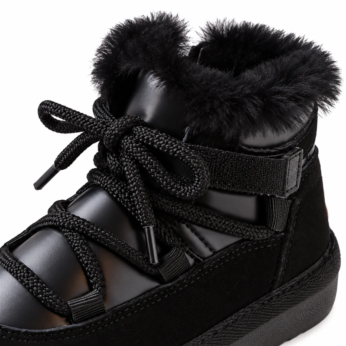 Chaussures enfants noires à lacets et scratch pour saison froide