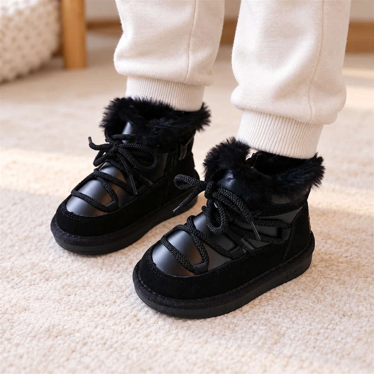 Chaussures pour enfant noires avec fermeture scratch et lacets