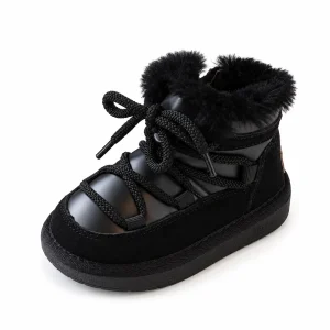 Bottines enfant noires fourrées avec lacets et scratch pour hiver