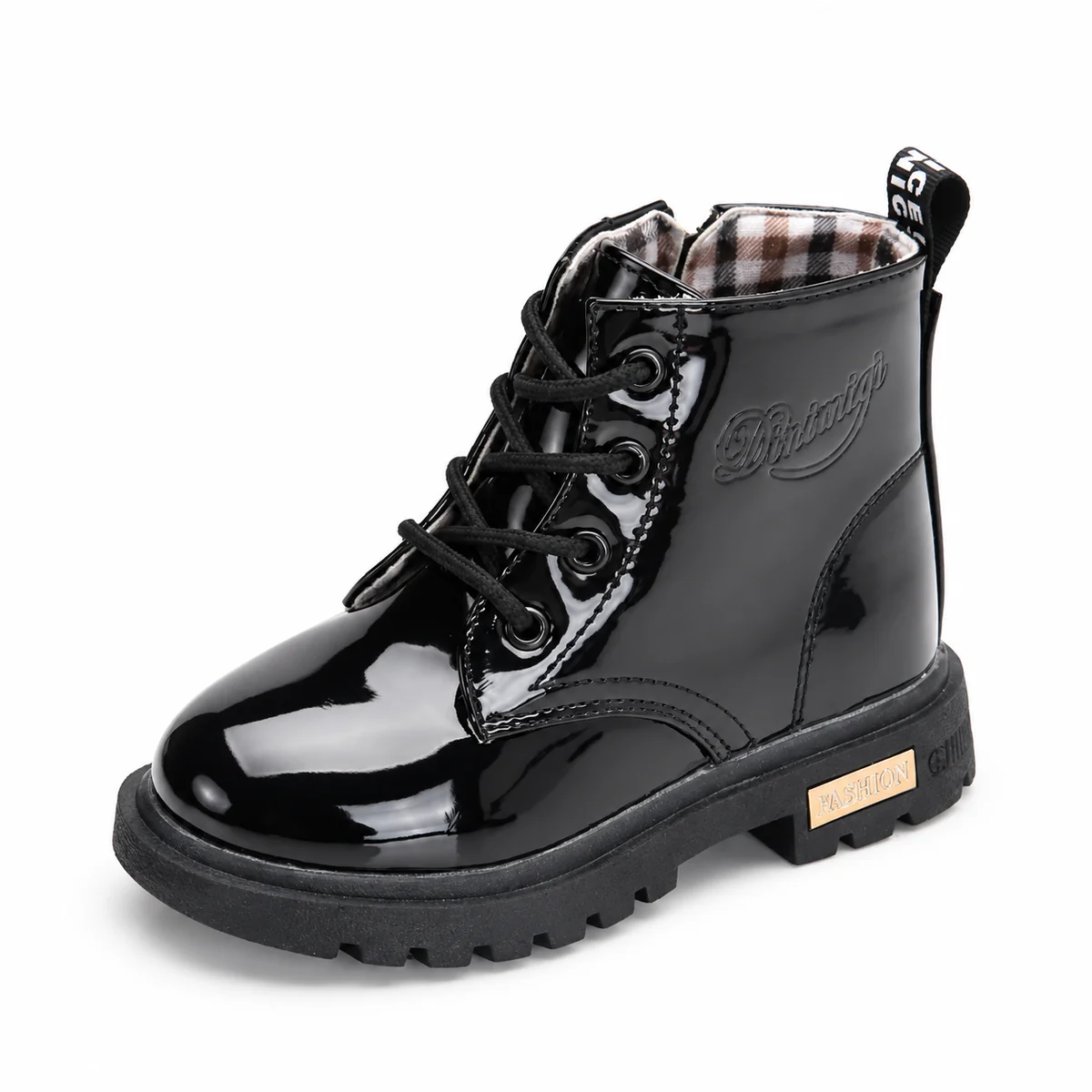Bottines enfant noires vernies à lacets avec semelle antidérapante
