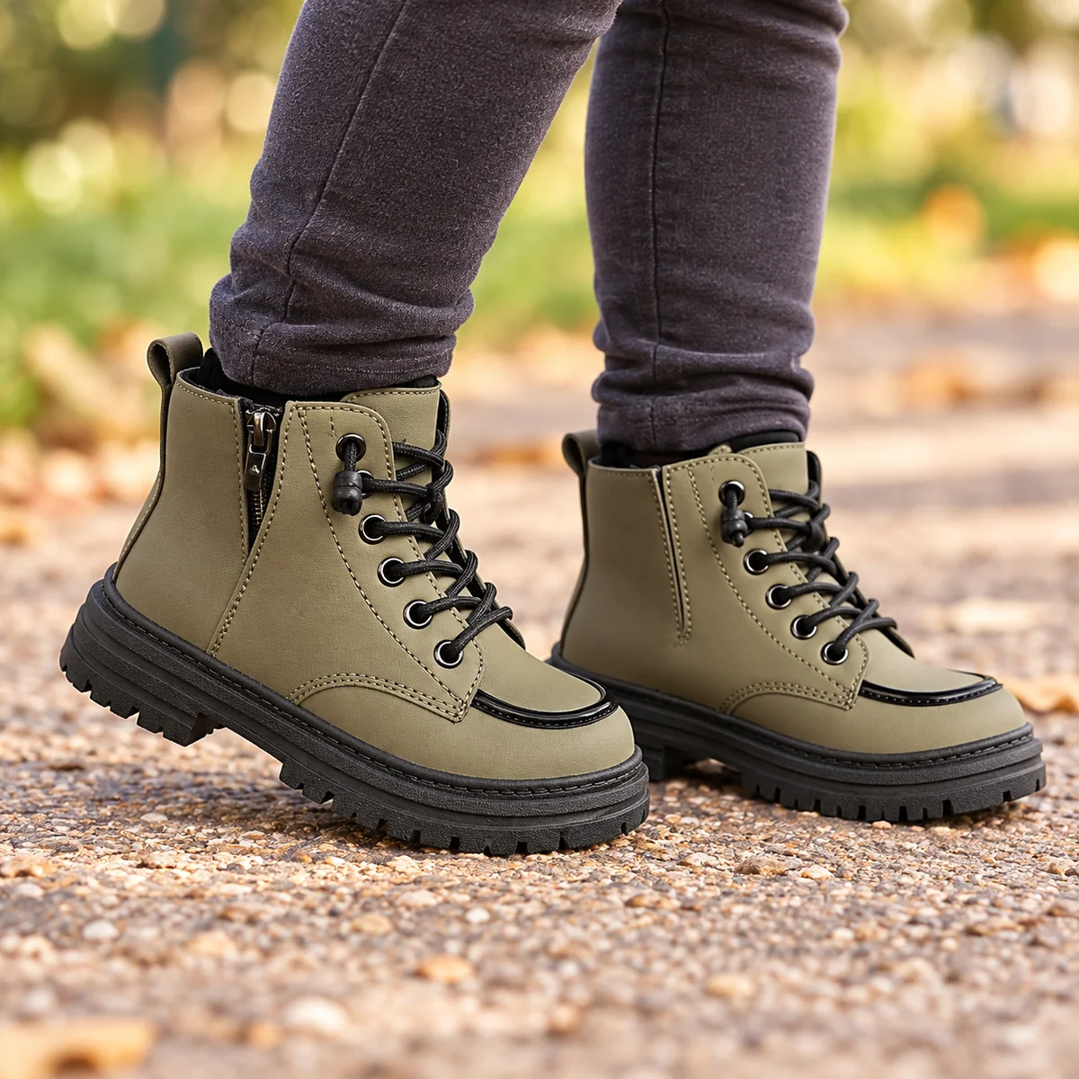 bottines enfant vert militaire a zip 44546 10a porte