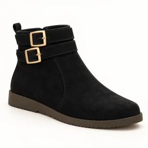 Bottines femme à boucle en cuir noir avec talon bas élégantes