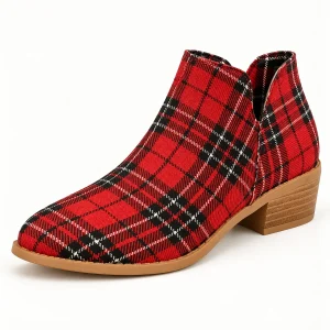 Bottines femme à carreaux rouges avec talon carré élégantes