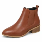 Bottines femme compensées marron aspect cuir avec fermeture éclair élégante