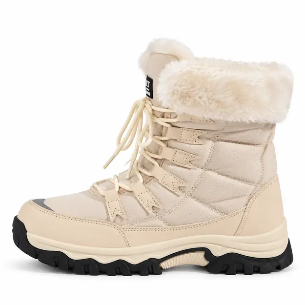 bottines femme beiges en pu a lacets vue de profil sur fond blanc 44787