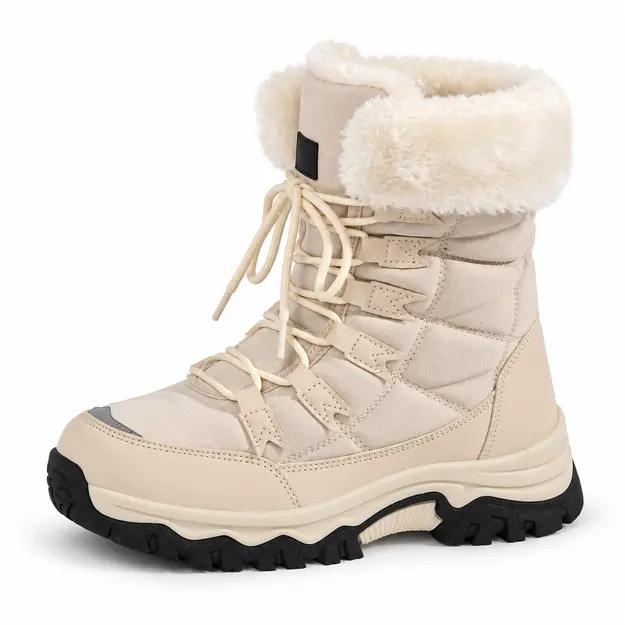 bottines femme beiges en pu a lacets vue de trois quarts sur fond blanc 44787