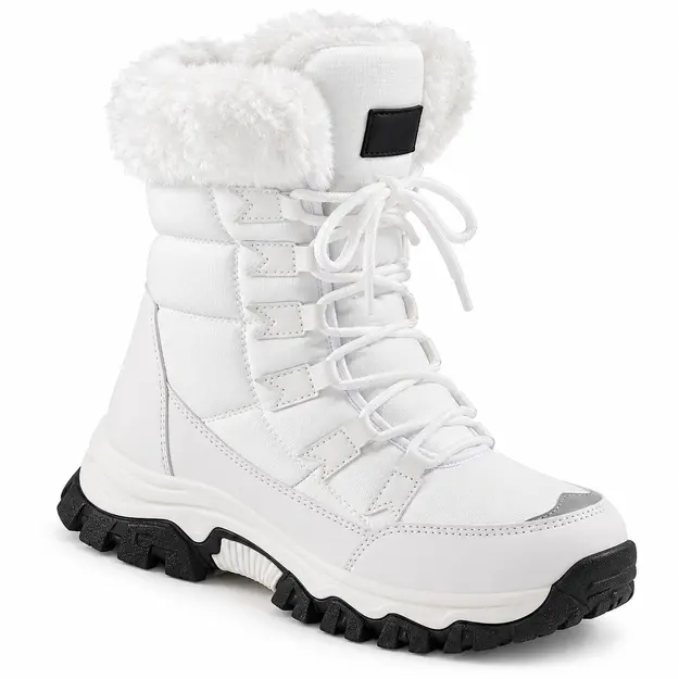 bottines femme blanches en pu a lacets detail du col fourre blanc et des lacets 44786