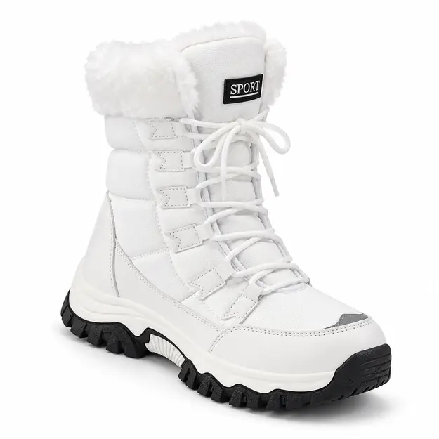 bottines femme blanches en pu a lacets vue de trois quarts sur fond blanc 44786