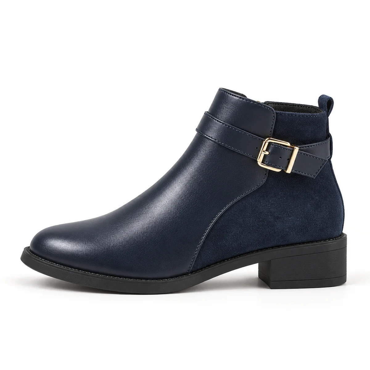 Bottines à boucle et zip pour femme en coloris bleu foncé mode et confortable