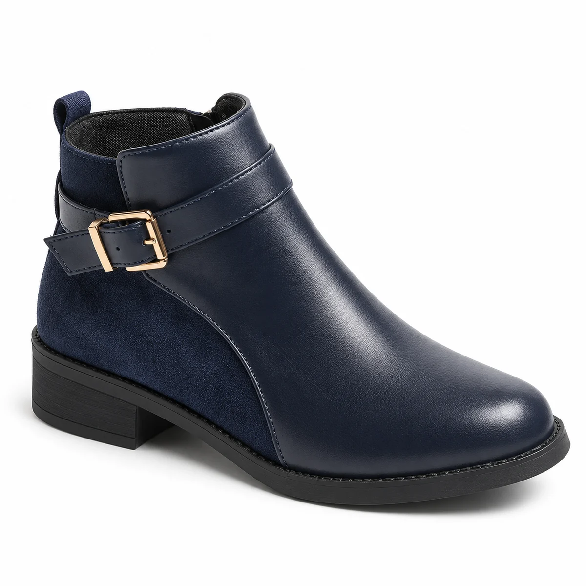 Bottines femme bleu foncé à boucle et zip élégantes pour automne