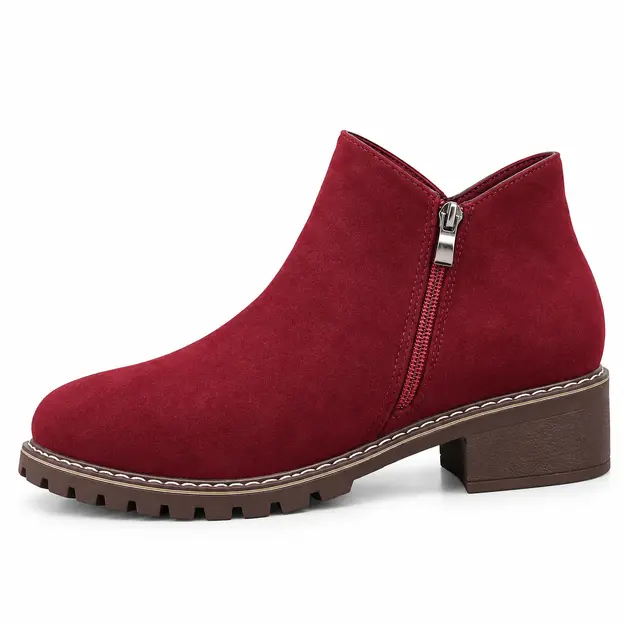 bottines femme bordeaux a zip et finition mate vue de profil sur fond blanc 44741