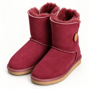 Bottines femme bordeaux fourrées avec bouton latéral élégantes