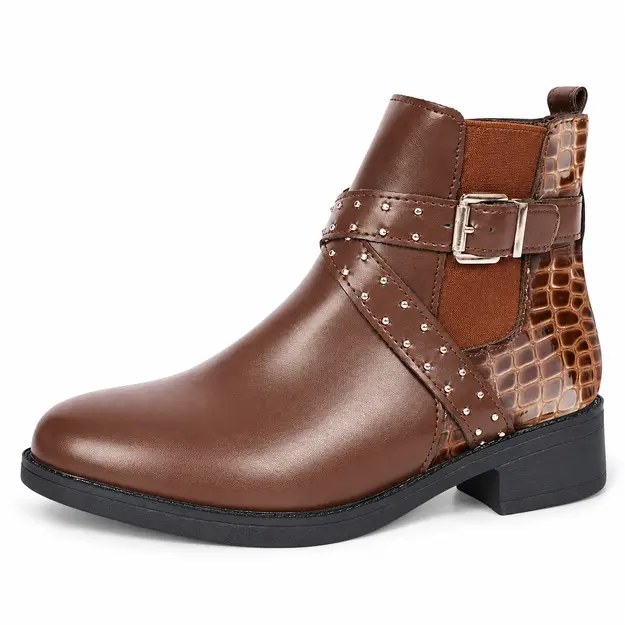 bottines femme cafe a boucles et clous vue de profil sur fond blanc 45049