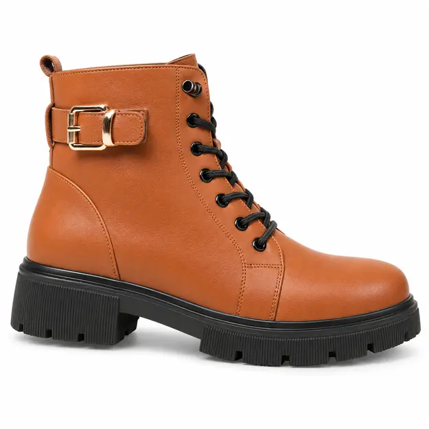 bottines femme caramel a lacets et plateforme vue de profil sur fond blanc 45051