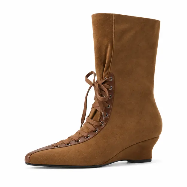 bottines femme compensees a lacets marron vue de profil sur fond blanc 45098