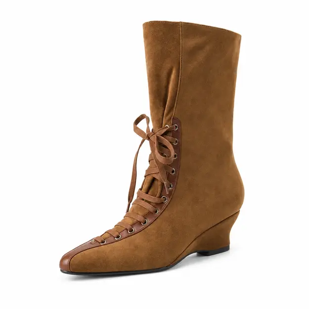 bottines femme compensees a lacets marron vue de trois quarts sur fond blanc 45098