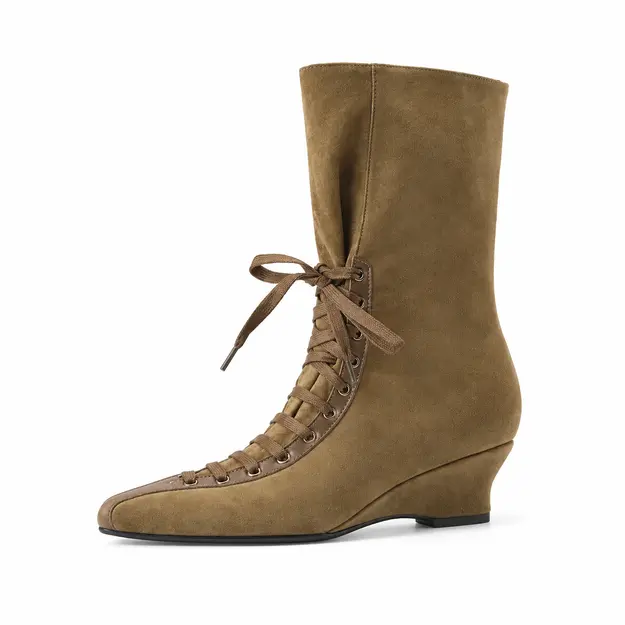 bottines femme compensees a lacets vert vue de profil sur fond blanc 45097
