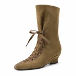 bottines femme compensees a lacets vert vue de trois quarts sur fond blanc 45097
