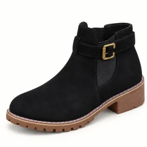 Bottines femme confortables en noir avec boucle et talon carré
