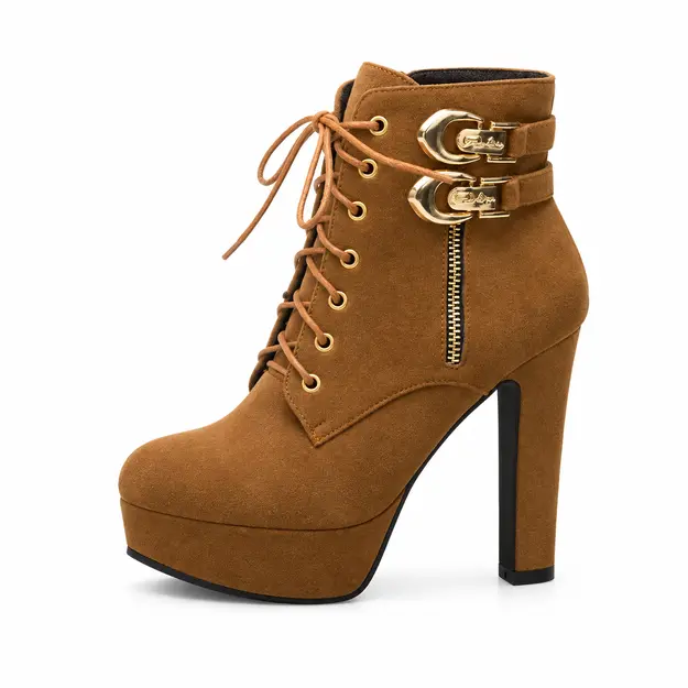 Bottines marron en daim pour femme à haut talon tendance