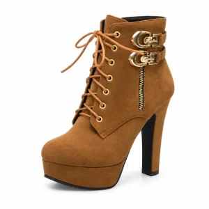 Bottines femme effet daim marron à talon haut élégantes