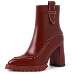 Bottines femme en cuir bordeaux à haut talon plateforme élégantes