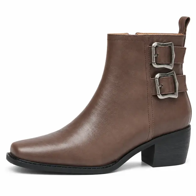 bottines femme en cuir fourrees a boucle 5 cm marron fourre vue de profil sur fond blanc 45088