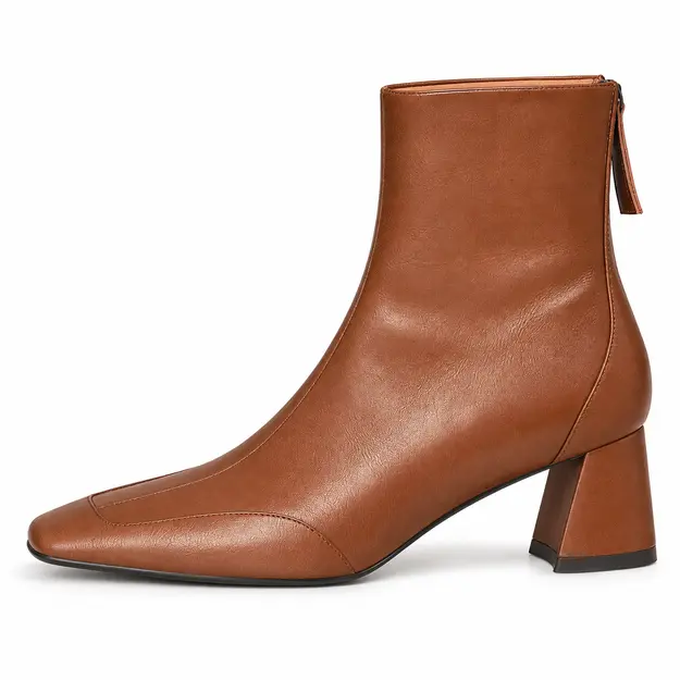 Profil de bottines en cuir marron pour femme avec doublure fourrée