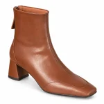 Bottines femme en cuir marron fourrées à talon confortable