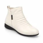 bottines femme en cuir fourrees compensees colorees beige fourre vue de trois quarts sur fond blanc 45083