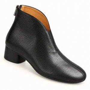 Bottines femme en cuir souple confortables à zip arrière de couleur noir