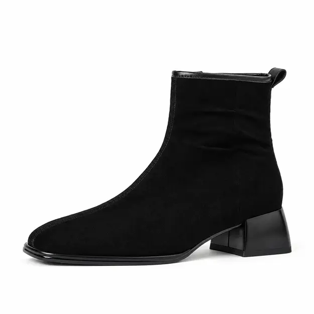 bottines femme en daim a talon carre noir non fourre vue de profil sur fond blanc 45102