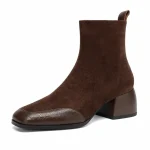 bottines femme en daim a talon haut marron doublure cuir vue de trois quarts sur fond blanc 45129