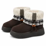Bottines femme foncées fourrées à col à carreaux élégant pour hiver