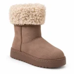 Bottines femme fourrées à plateforme gris élégantes pour l'hiver