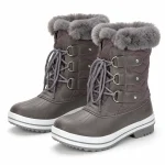 Bottines femme grises fourrées à lacets et boucles en cuir chaude