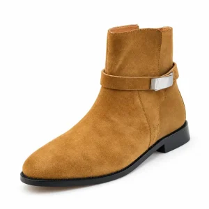 bottines femme marron a boucle et finition veloutee vue de trois quarts sur fond blanc 45045