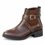 bottines femme marron a boucles et clous vue de trois quarts sur fond blanc 45050
