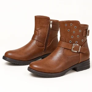 Bottines femme marron avec boucles et œillets décoratifs