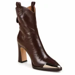 bottines femme marron a bout metallise et talon carre lot18a vue principale