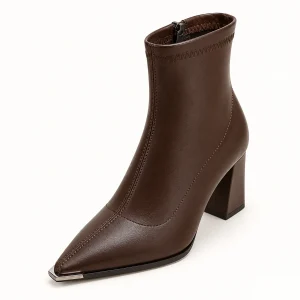 Bottines femme marron à bout pointu et zip pour style élégant